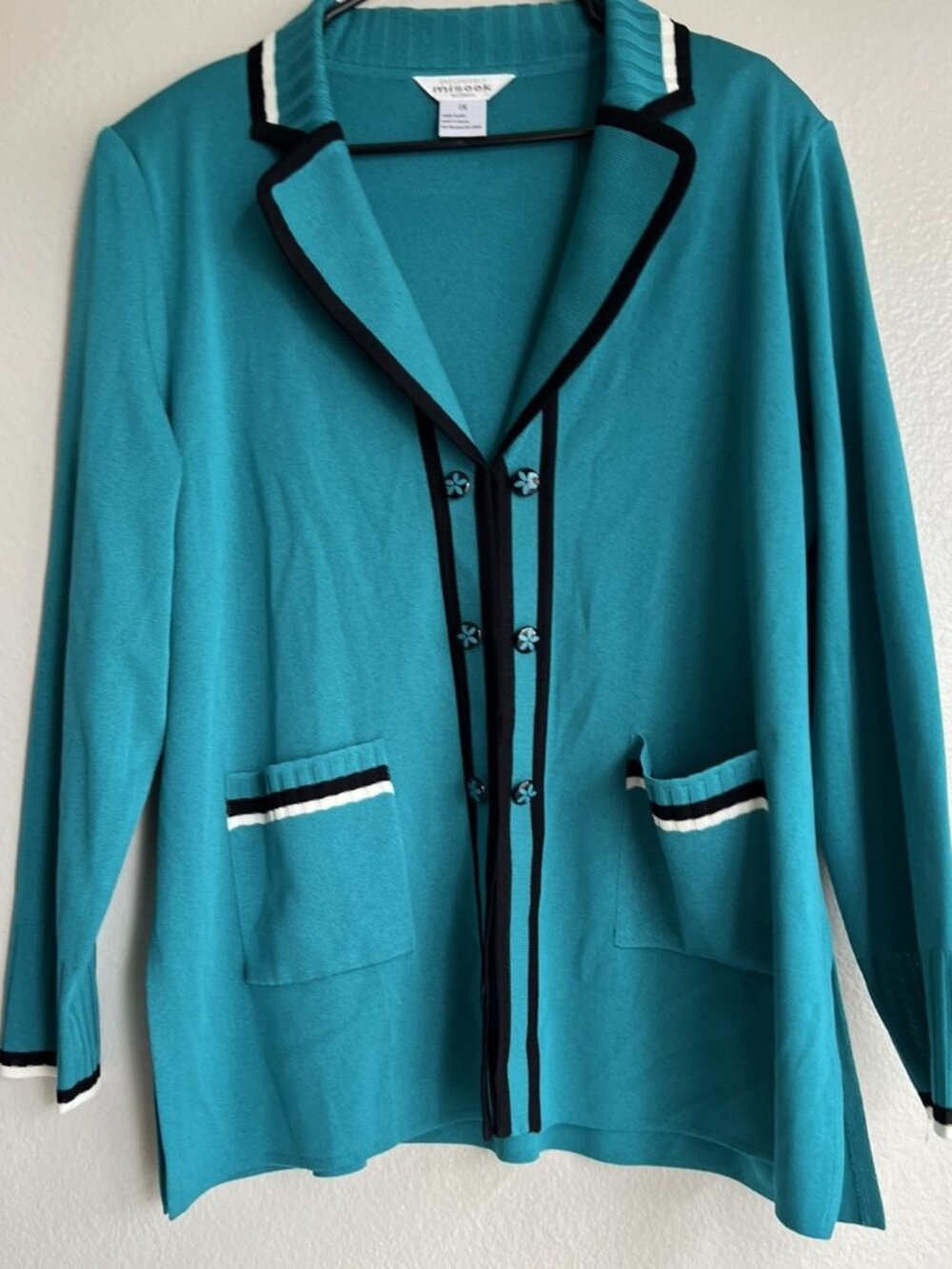 MISOOK Blue flower Buttons Contrast Trim Jacket Sz XL
